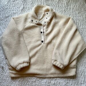 Womens Fall Cozy Cream Sherpa Pullover Sweater Sweatshirt Size L/XL